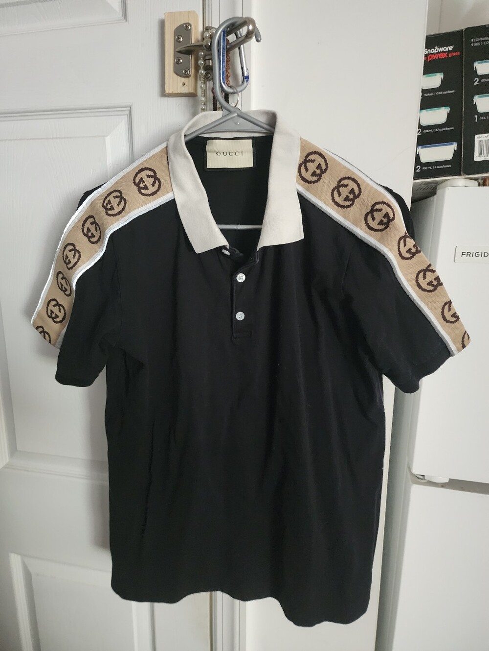 Black Polo with Cream Collar and Beige GG Shoulder Trim